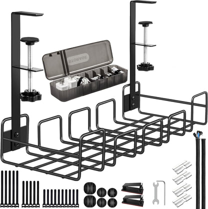 OneLeaf Under Desk Cable Management Tray - No Drill Wire Management Rack for Office, Computer Desk Accessories with Cable Organization