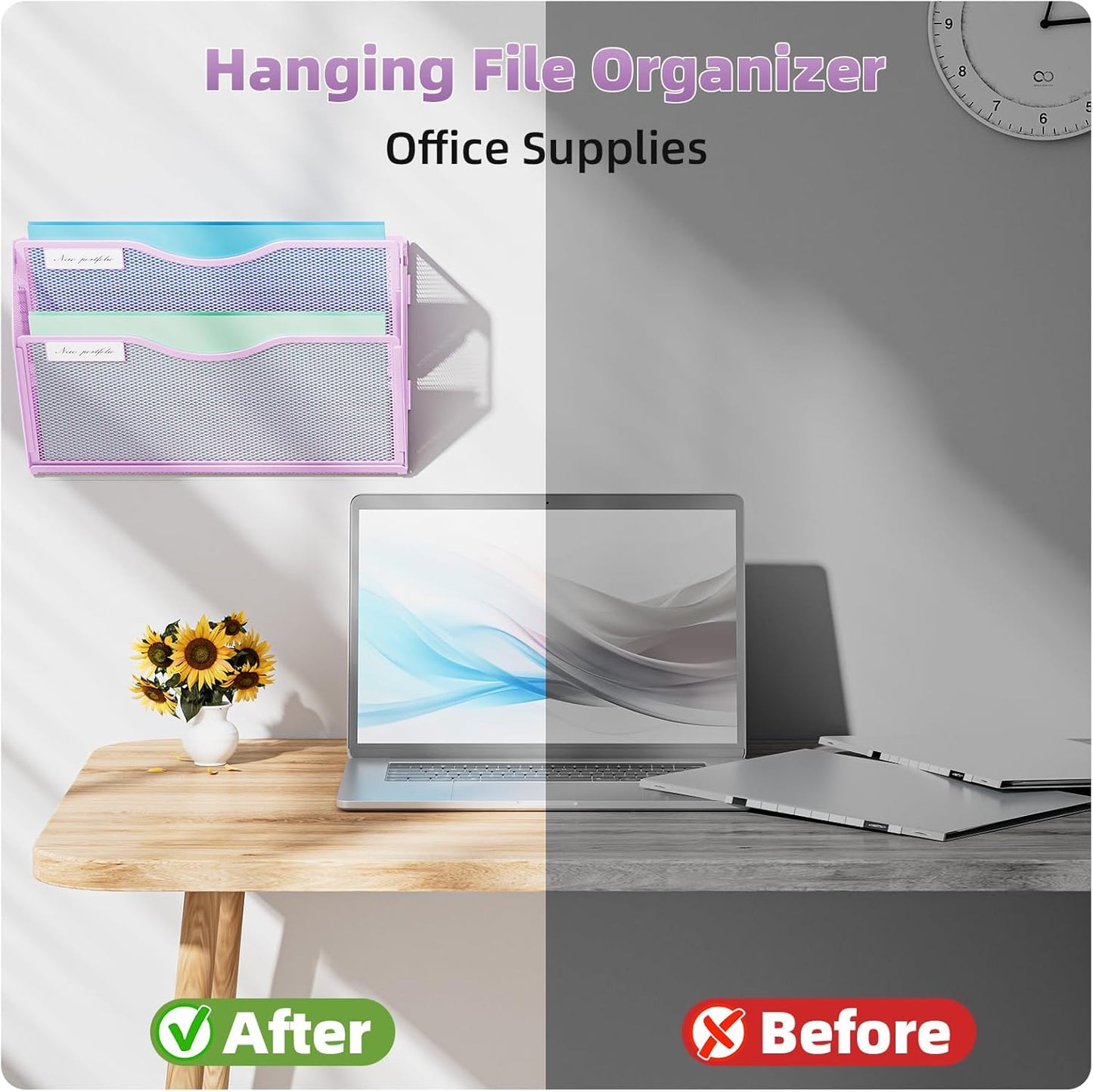 Marbrasse Wall File Holder 2-Tier Hanging Wall File Organizer, Mesh Mail Holder for Papers, Wall Mount File Clipboard & Magazine Organizer Great for Office Home (Black)
