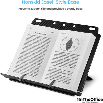 1InTheOffice Book Stand, Collapsible Stand, Booklift, Foldable Lightweight Book Rest, Cookbook, Recipe, Tablet, Music Book, Documents (Black)