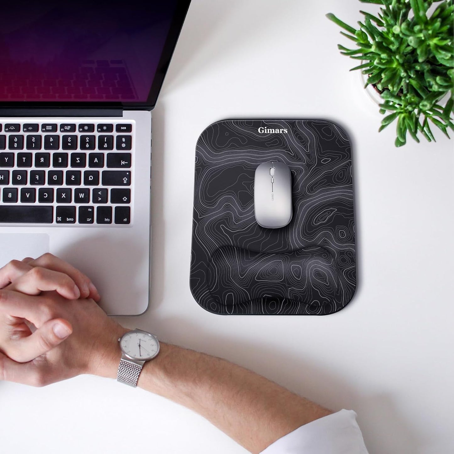 Gimars Elongate Smooth Lycra Fabric Ergonomic Mouse Pad Wrist Support, Gel Memory Foam Cushion Set Keyboard Wrist Rest Support, Pain Relieve for Computer, Laptop, Office, School, Home, Gaming, Black