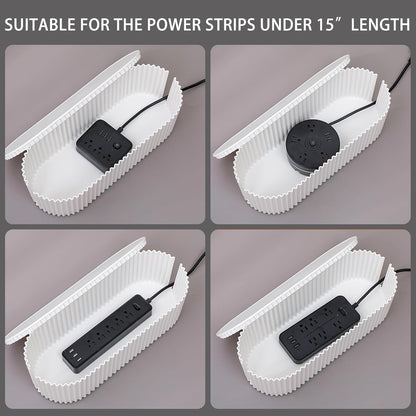 White Cable Management Box, Plastic Cable Box Organizer with Lid for Wire, Power Strip, Surge Protector, Extension Cords Hider Cover Under Home Office Desk and Floor (Large)