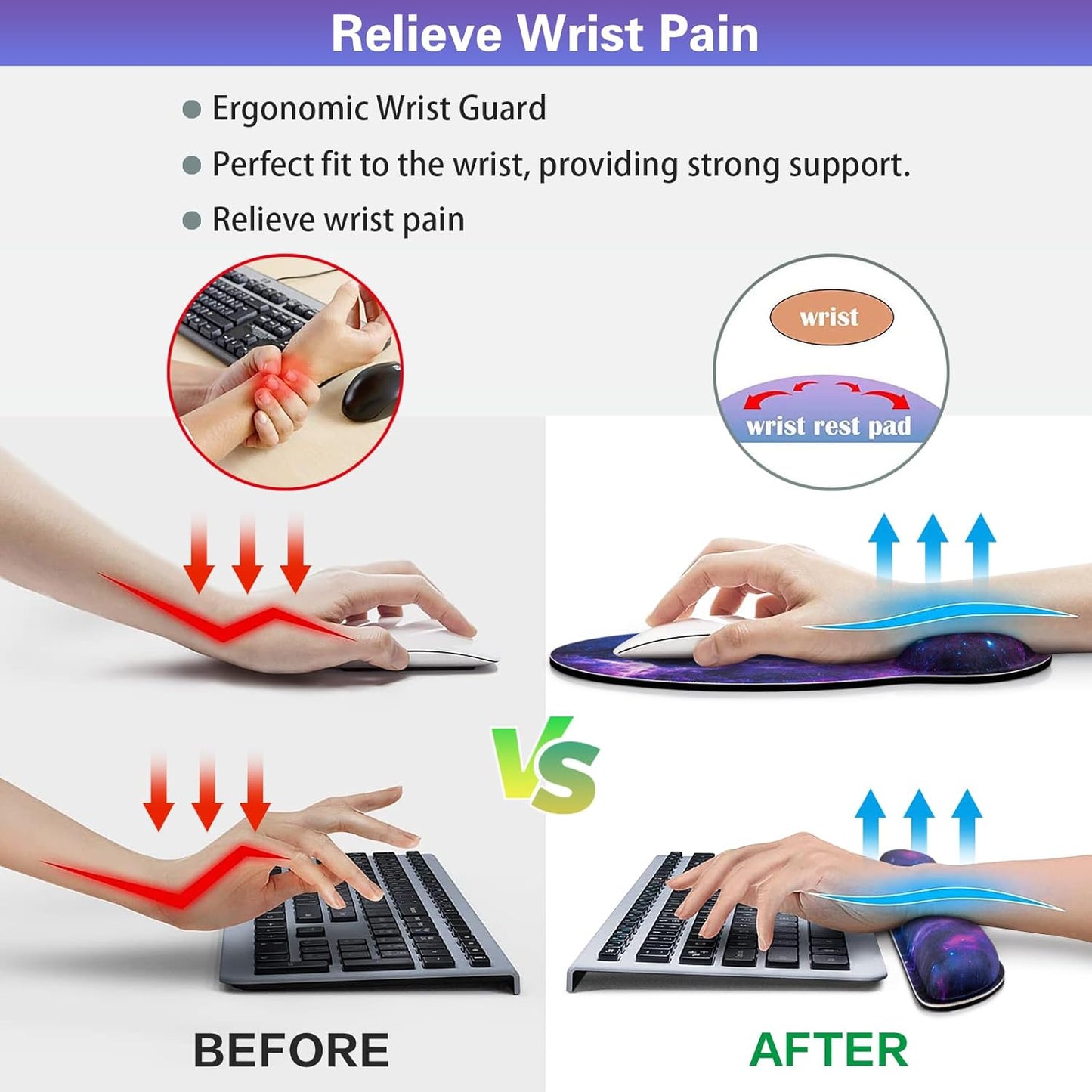 Mouse Pad with Wrist Rest Set, Qomolama 3-in-1 Wrist Support Mouse Pad Set, Floral Gaming Mousepad with Anti-Skid Base,Ergonomic Mouse Pad,Memory Foam Keyboard Gel Wrists Rest