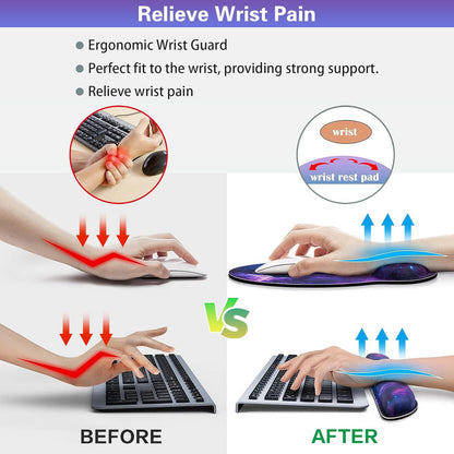 Mouse Pad with Wrist Rest Set, Qomolama 3-in-1 Wrist Support Mouse Pad Set, Floral Gaming Mousepad with Anti-Skid Base,Ergonomic Mouse Pad,Memory Foam Keyboard Gel Wrists Rest