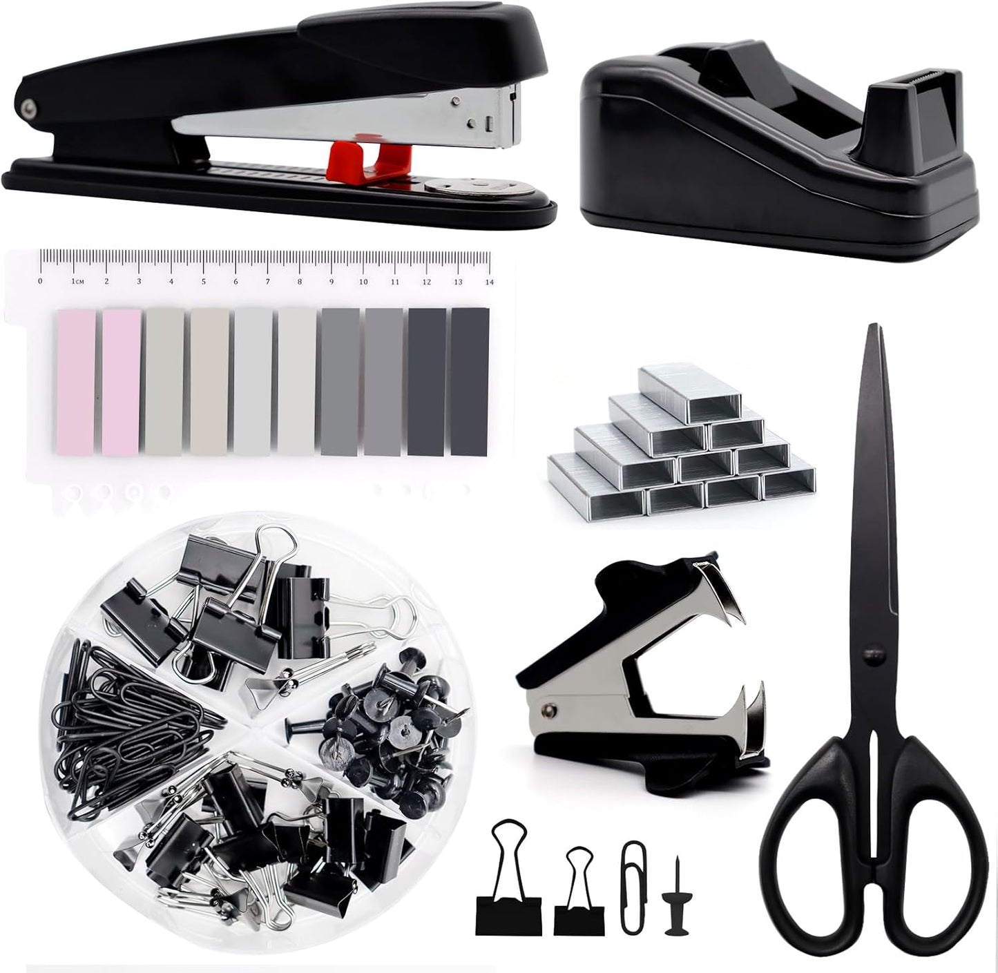 Gold Office Supplies,UPIHO Gold Desk Accessories,Stapler and Tape Dispenser Set with Large Stapler,Tape Dispenser, Staple Remover, Staples, Clips,Scissor,Pen and Sticky Notes,Gifts for Office Clerks