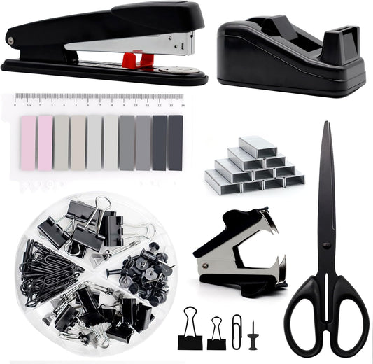 Gold Office Supplies,UPIHO Gold Desk Accessories,Stapler and Tape Dispenser Set with Large Stapler,Tape Dispenser, Staple Remover, Staples, Clips,Scissor,Pen and Sticky Notes,Gifts for Office Clerks