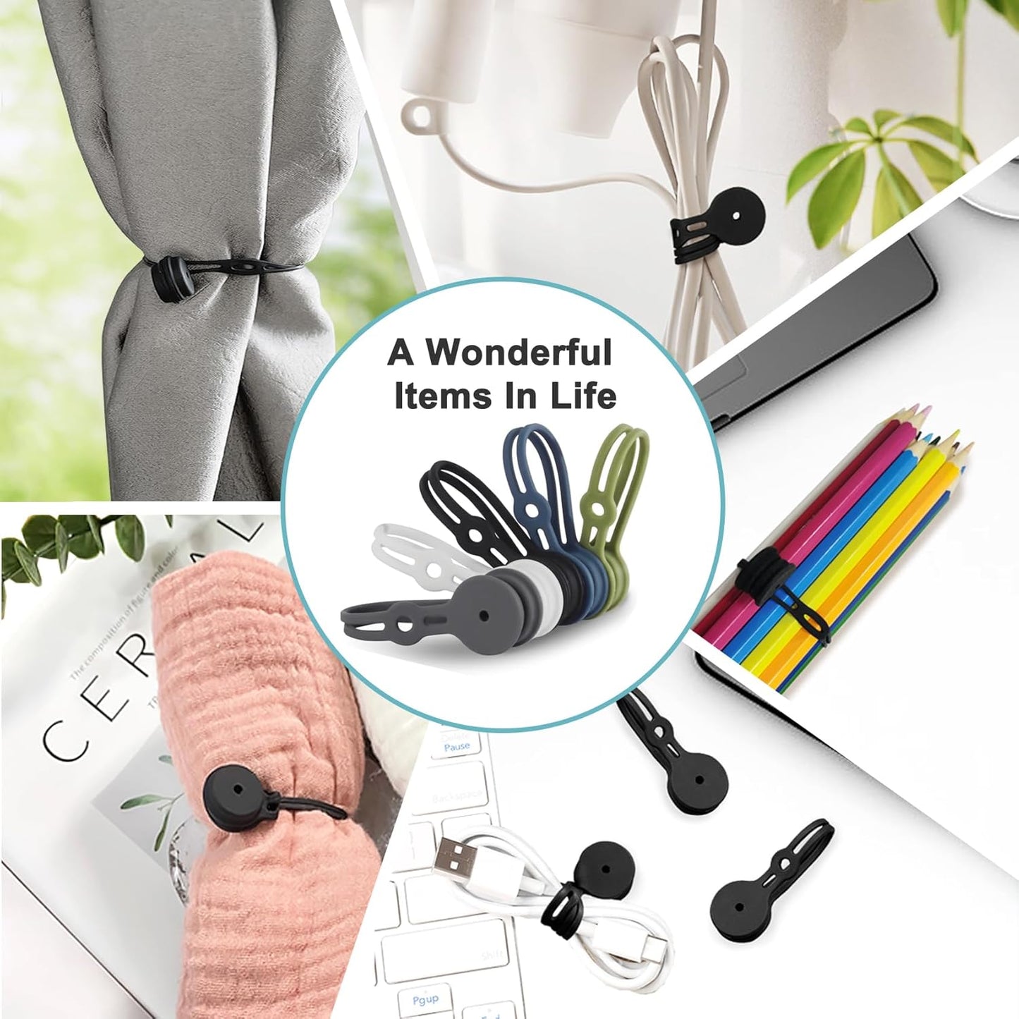 Magnetic Cable Ties 10 Pack, Silicone Cable Ties Charging Cord Organizer Travel Cable Management Straps Headphone Cord Wrap Reusable & Sturdy Cable Winder