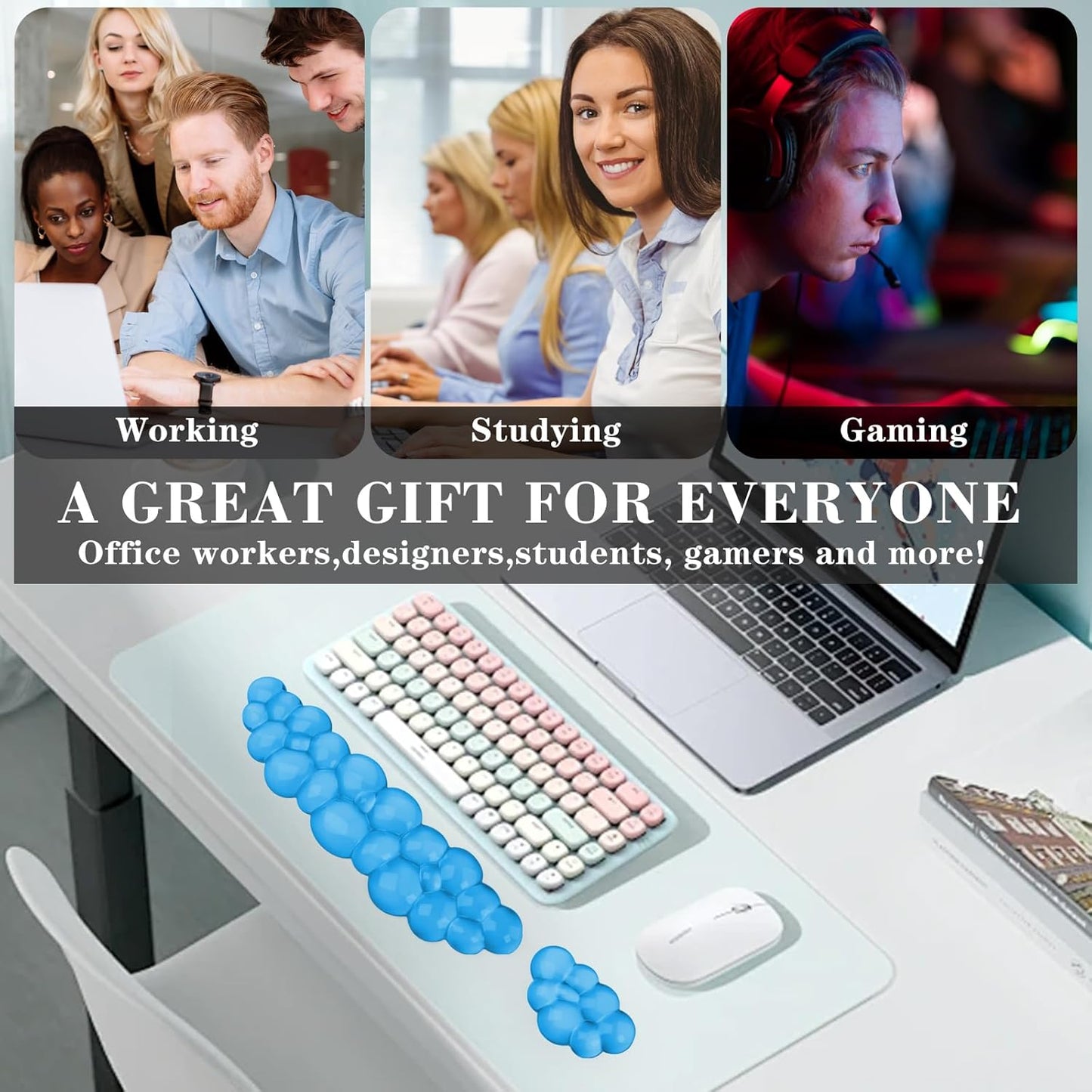 Gel Cloud Keyboard and Mouse Wrist Rest, Cute Wrist Support and Arm Support Keyboard Rest for Keyboard and Mouse Typing Pain Relief，Suitable for Office/Computer/Laptop/Gaming (Pink)