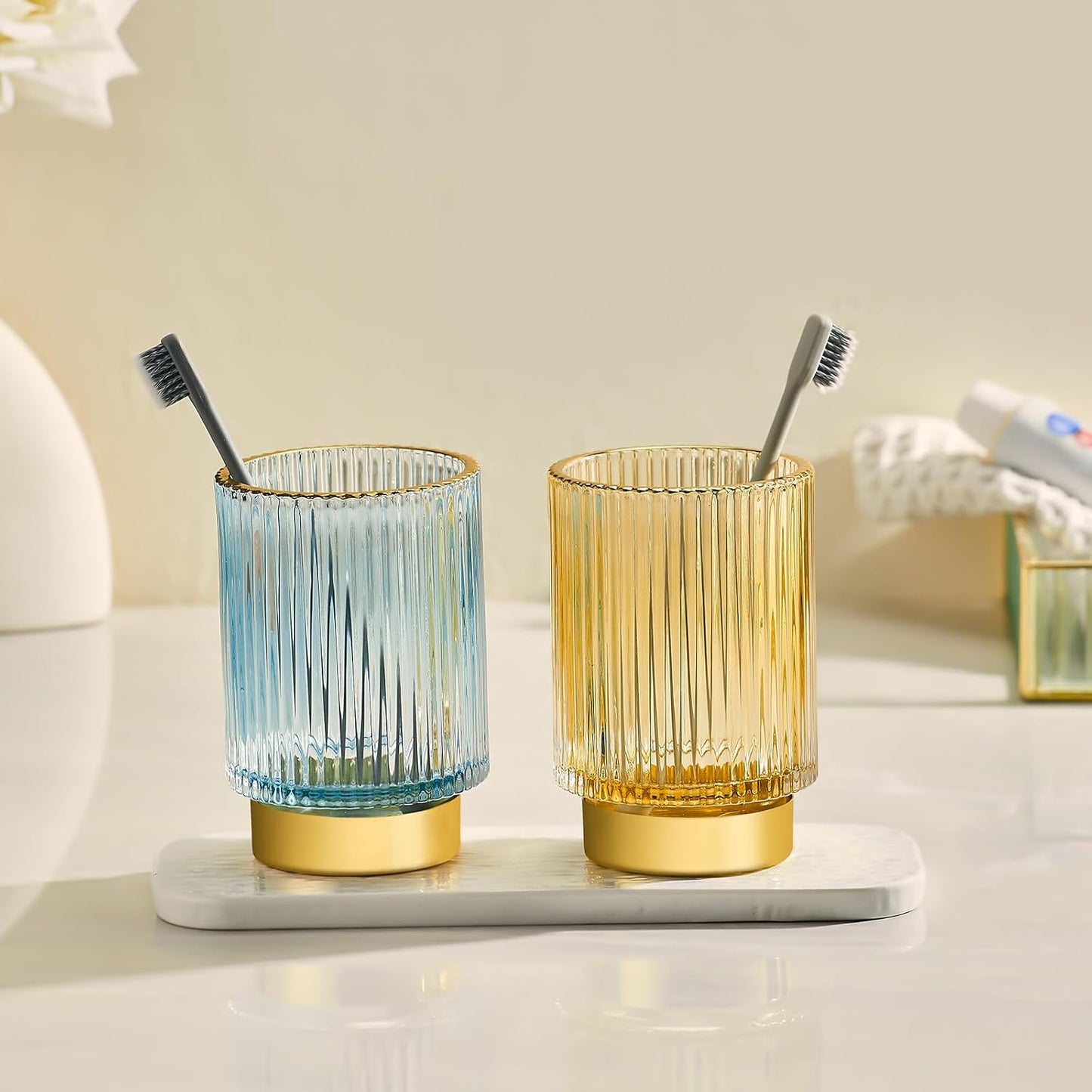 Makeup Brush Holder Organizer,Toothbrush Holders,Desk Pen Pencil Holder,Multifunctional Vintage Glass Brush Cup（L/Green/A3-6-US）