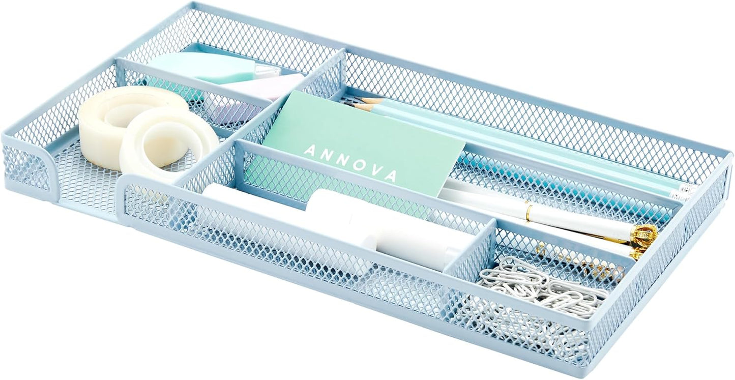 Annova Desk Drawer Organizer Tray for Office Organization - Metal Mesh - Storage Tray with Dividers for Pens, Desktop Accessories, Bathroom, Kitchen, Makeup and Office Supplies (Small, Gold)