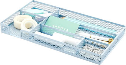 Annova Desk Drawer Organizer Tray for Office Organization - Metal Mesh - Storage Tray with Dividers for Pens, Desktop Accessories, Bathroom, Kitchen, Makeup and Office Supplies (Small, Gold)