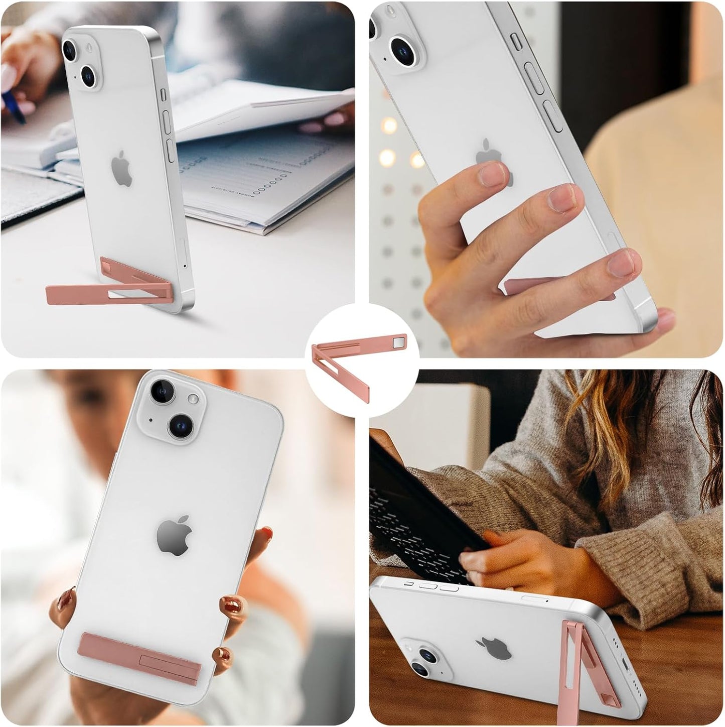 Mini Phone Kickstand, Folding Invisible Portable Metal Cell Phone Stand Holder for Desk, Compatible with iPhone, Samsung and All Cellphones, Black