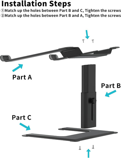 ALASHI Laptop Stand for Desk, Computer Stand Adjustable Height, Ergonomic Notebook Laptop Riser, Aluminum Metal Holder Compatible with 10 to 17.3 Inches Notebook PC Computer, Black