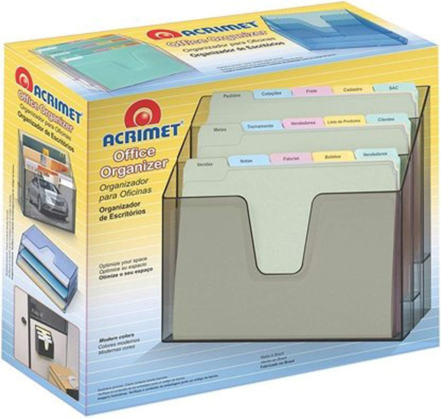 Acrimet Horizontal Triple File Folder Holder Organizer, Open Top Desktop Document Sorter for Letter Size Papers & Folders, Plastic (Clear Crystal)