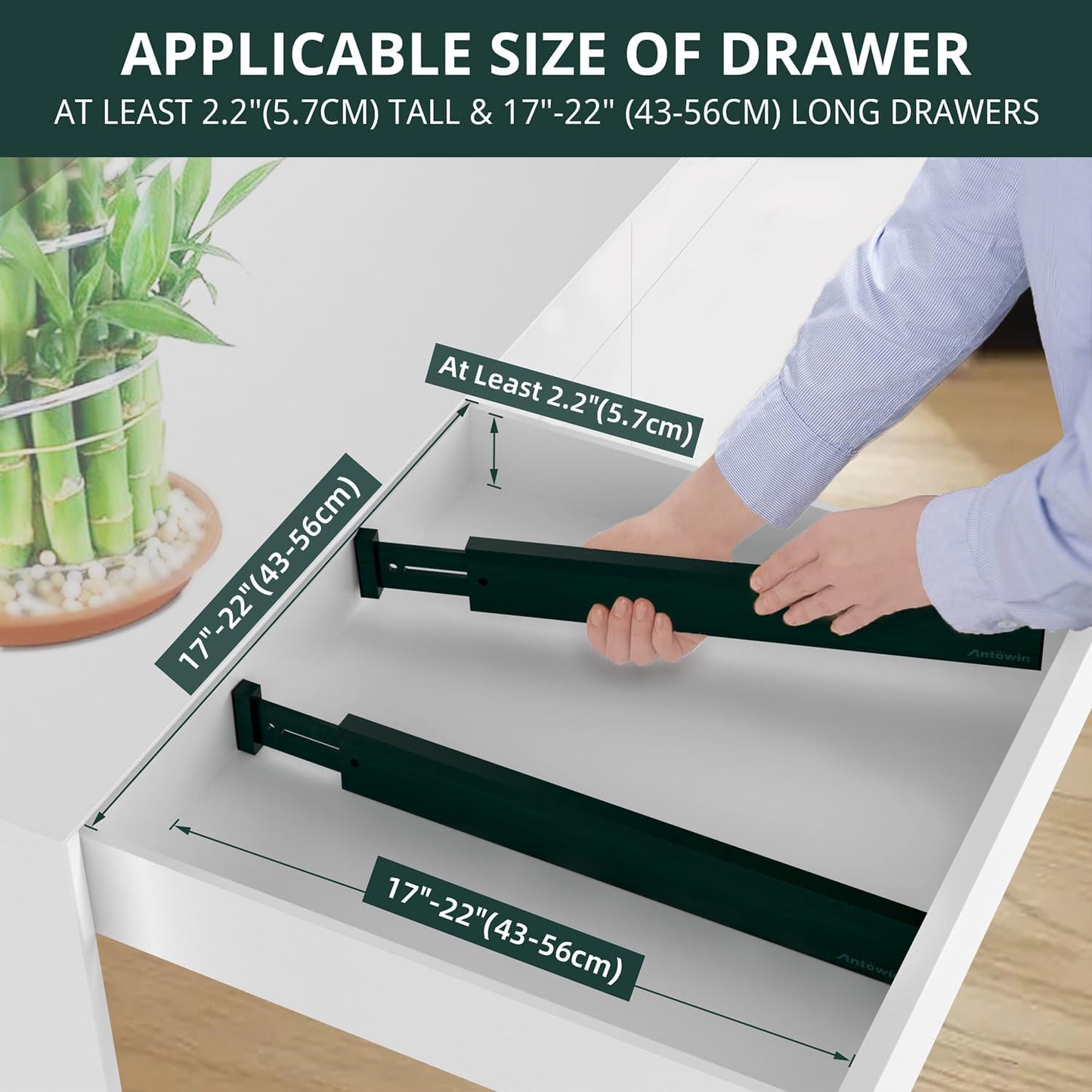 ANTOWIN Bamboo Drawer Dividers Organizers, Drawer Separators Splitter,17-22 inches Long Adjustable Spring-loaded Organizer for Large Utensil, Clothes, Tools Drawers(yellow)