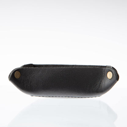 USA Handmade Premium Leather Valet Tray, Folds Flat! Dice Rolling Basket and Organizer with Brass Snaps - Reinforced Base - for Keys, Jewelry, Coin, EDC, Watch Storage Caddy - Black XLarge