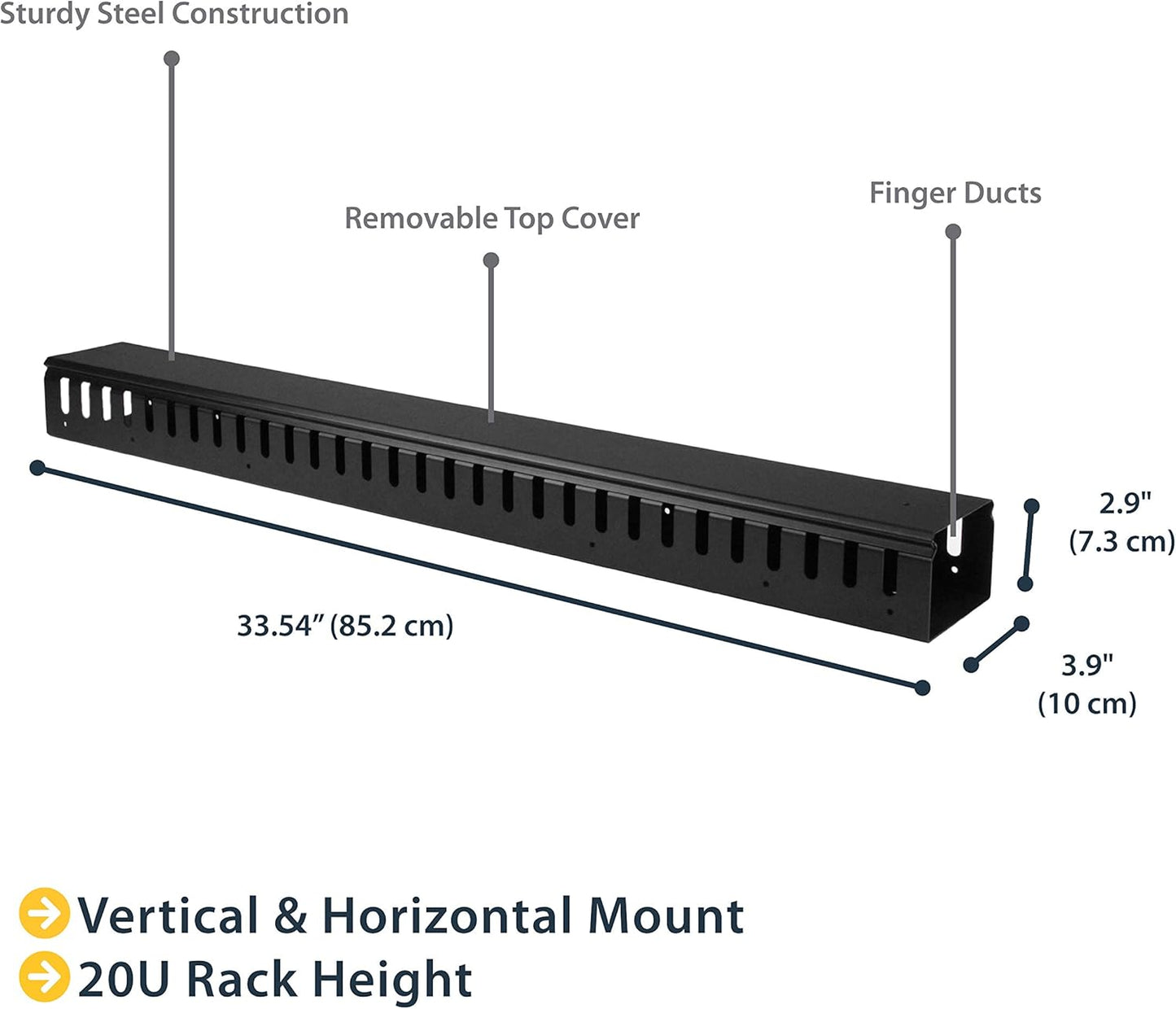 StarTech.com 3ft (1m) Vertical Cable Management Duct with Cover - 0U Open Slot Finger Duct Wire Raceway for 19 Inch Server Rack - Slotted Cord Channel (CMVER20UF)