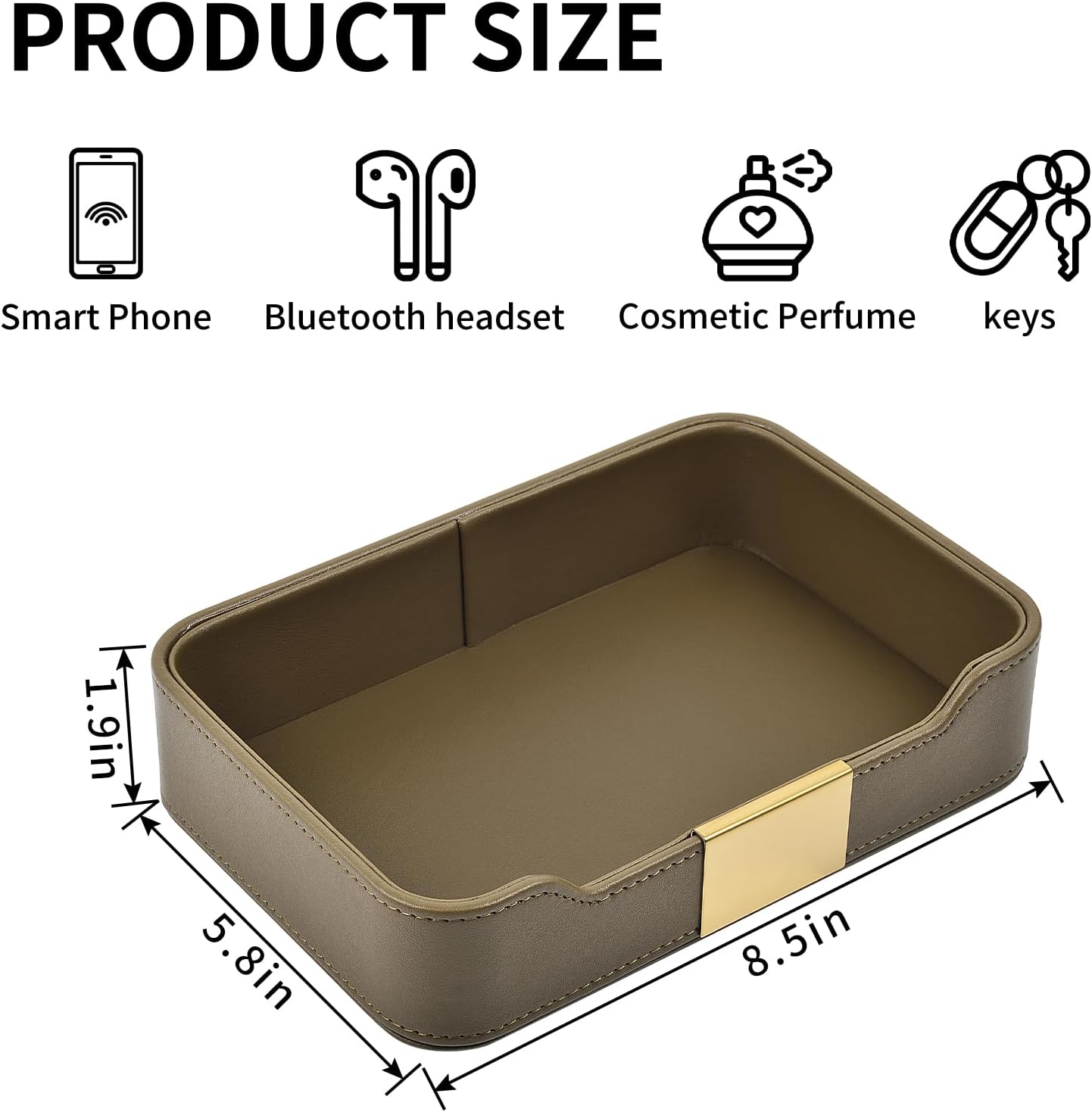 Luxury Leather Valet Tray Desktop Storage Organizer,Bedside Vanity Catchall Tray Nightstand Caddy Holder for Cosmetic,Jewelry,Watch,Keys,Phone,Wallet,Remote Controller,Pen,Black