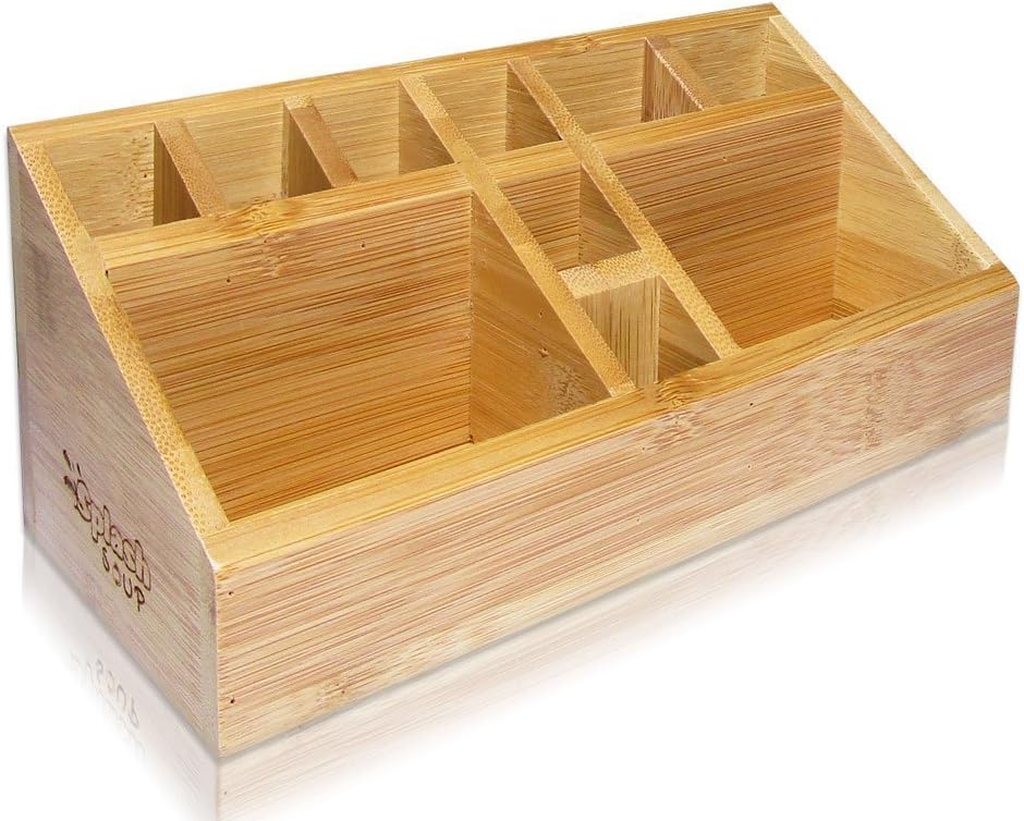 Small Multifunctional Bamboo Organizer | Desk Caddy | Home Office Accessory Tray | School Art Supply Holder | Pen Pencil Brush Compartment | Kitchen Bathroom Countertop Storage