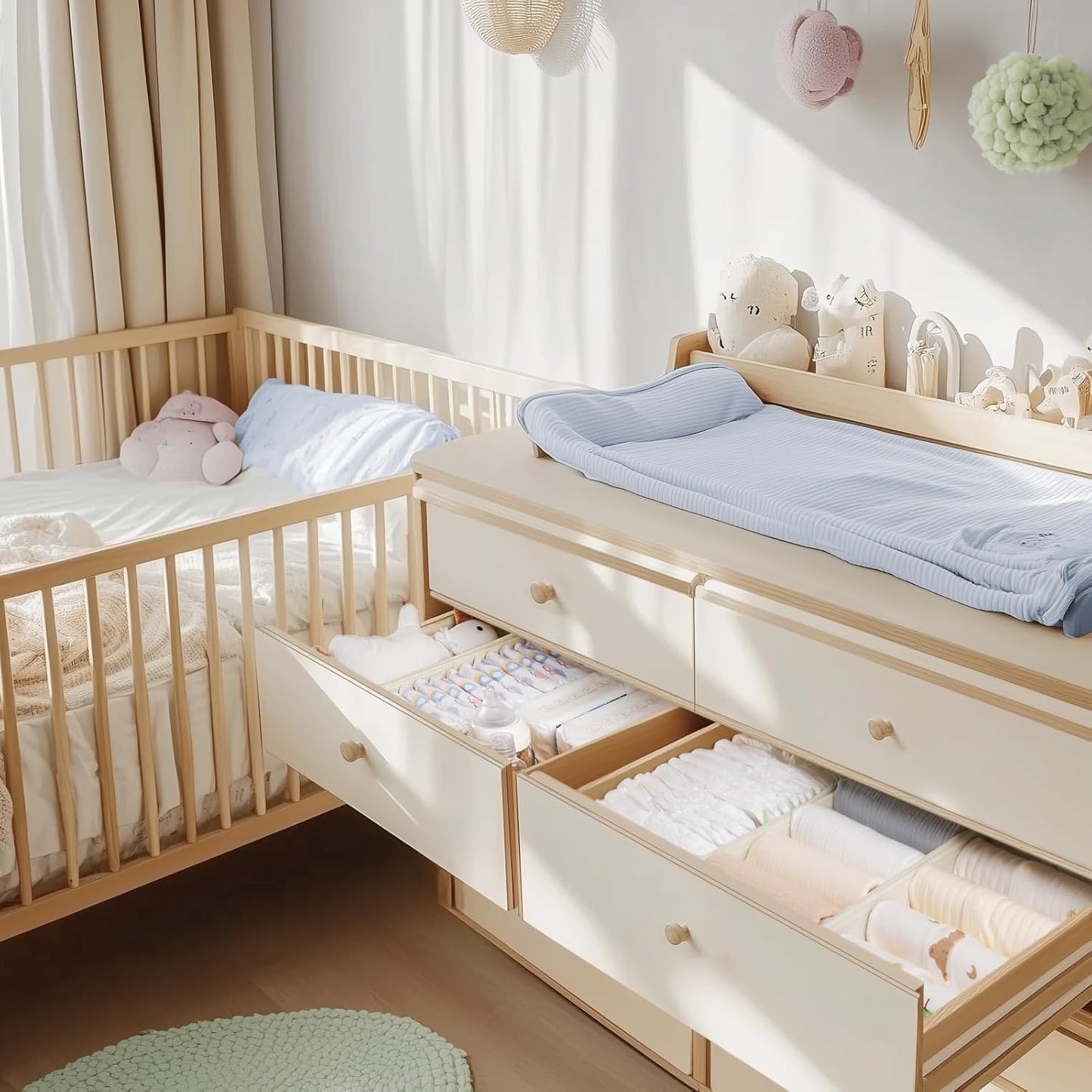 Criusia Drawer Organizer Clothes, 10 Pack Dresser Organizer for Baby Clothes, Underwear, Sock- Foldable Closet Organization and Storage Dividers Bins for Nursery, Bedroom (Beige)