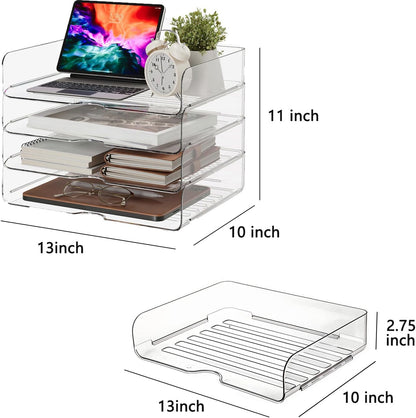DCA Large Capacity Desk Organizer, 4 Tier Paper Organizer, File Organizer for Desk, Stackable Paper Tray for Office, Home and School