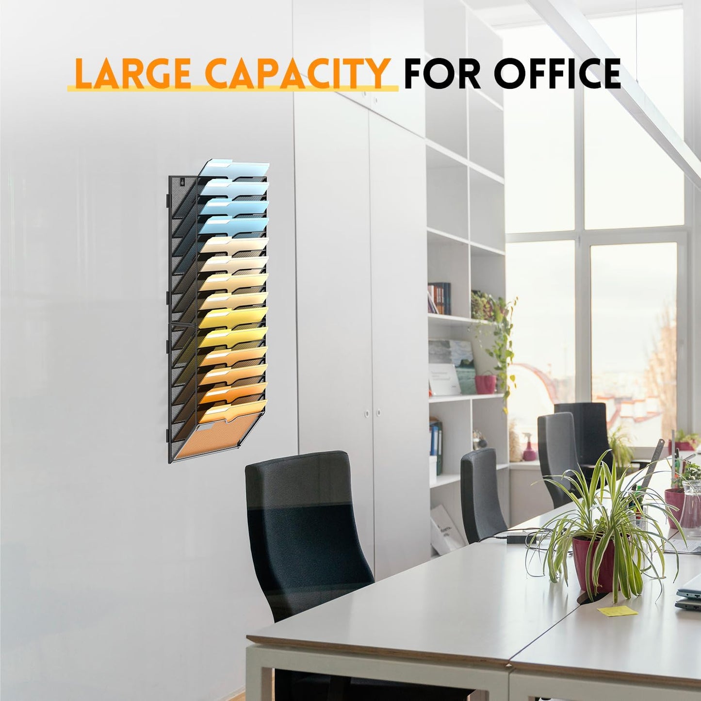SUPEASY 5 Tier Wall File Organizer, Hanging Wall Mounted Mail Organizer with Label Slots, Metal Mesh File Holder Magazine Rack for Office, Home, School or Classroom, Black