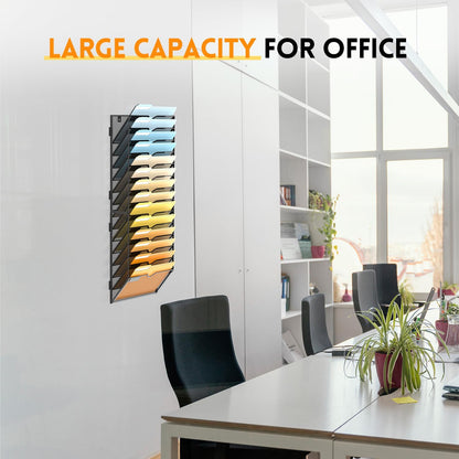 SUPEASY 5 Tier Wall File Organizer, Hanging Wall Mounted Mail Organizer with Label Slots, Metal Mesh File Holder Magazine Rack for Office, Home, School or Classroom, Black