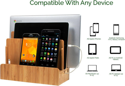 Great Useful Stuff G.U.S. Multi-Device Charging Station Dock & Organizer - Multiple Finishes Available. for Laptops, Tablets, and Phones - Strong Build, Eco-Friendly Bamboo