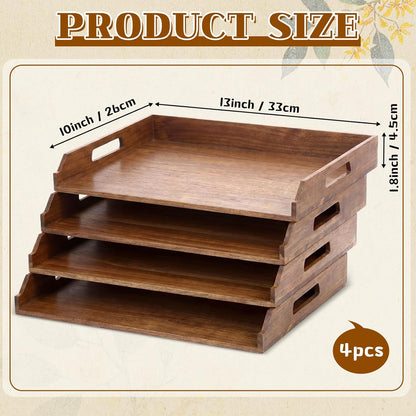 AceOrbit 6 Pcs Stackable Paper Tray Bamboo Wood Desk Organizer Letter Tray 6 Tier Wooden File Organizer Desk Shelf for Documents, Letter Sorter, Envelopes and Magazine Holder