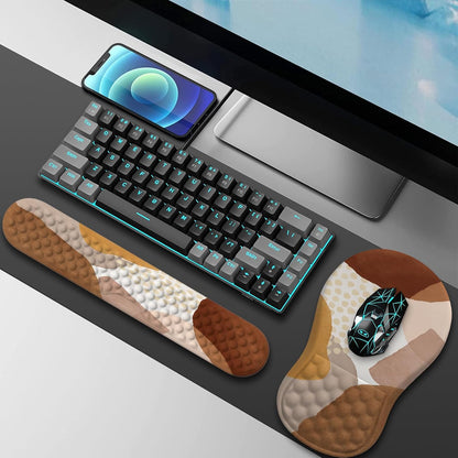 HAOCOO Keyboard Wrist Rest, Ergonomic Mouse Pad with Wrist Rest, 3 in 1 Keyboard and Mouse pad with Coaster Set, Memory Foam Wrist Support, Non-Slip PU Base for Home Office, Rose Gold Pink