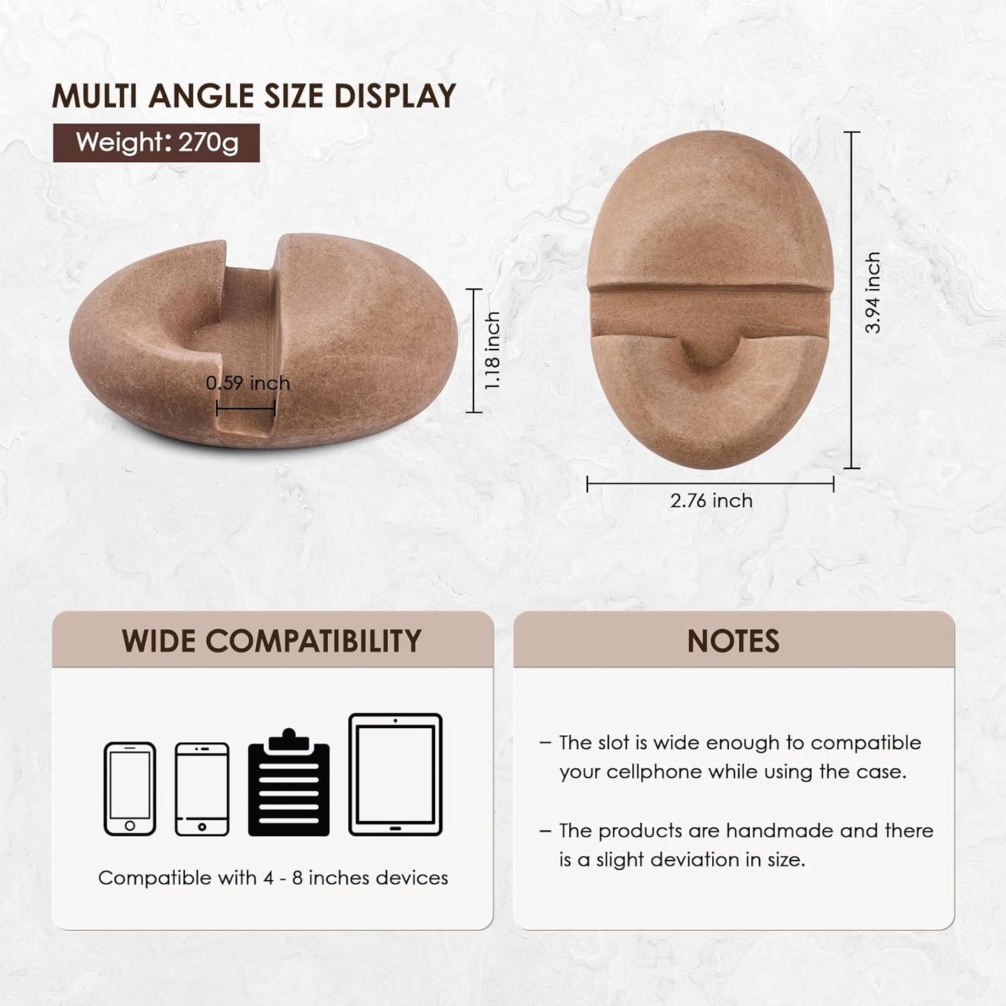 Artificial Stone Cell Phone Stand for Desk Handcraft Pebble Shape Minimalist Decor for Desk Kitchen Counter Office Easy of Use Sturdy and Stable(Beige Yellow)