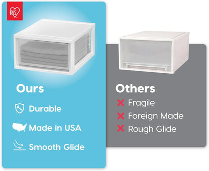 IRIS USA 47 Qt. Extra-Large Stackable Storage Drawer Plastic Drawer Organizer with Clear Doors, for Pantry Bedroom Closet Kitchen Under-Sink Home and Office De-Clutter Shoes and Crafts, White, 2-Pack