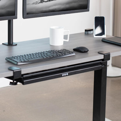 VIVO 22 inch Clamp-on Sliding Pull-Out Under Table Drawer for Office Desk, Shallow Storage Organizer for Sit Stand Workstation, Black, DESK-DR22L