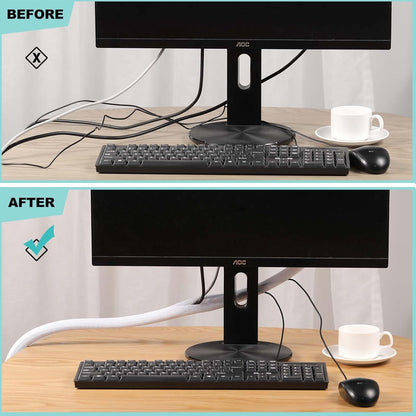 AGPTEK White Cable Sleeve, 2 Pack 5ft - 1.2 Inch Cable Management, Desk Cord Cover Organizer Wire Hider for Computer TV Wire Loom Tubing, Pet Proof Cord Protector from Cat Dog Chewing, White