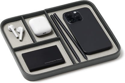 Nordik Leather Valet Tray - Pebble Black - 9.5 x 7.9 Inch Medium Vegan Leather Tray - Stylish Nightstand Organizer for Men - Modern Bedside Caddy - EDC Catchall for Key Watch Wallet Jewellery