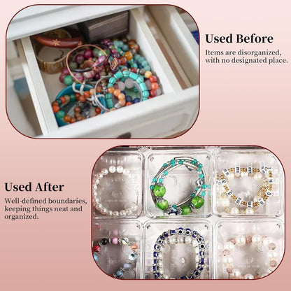 25 Pcs Clear Drawer Organizers 3 x 3 x 2 Inch Stackable Makeup Storage Bins Clear Container Dividers Small Vanity Desk Drawer Organizers for Kitchen Bedroom Office