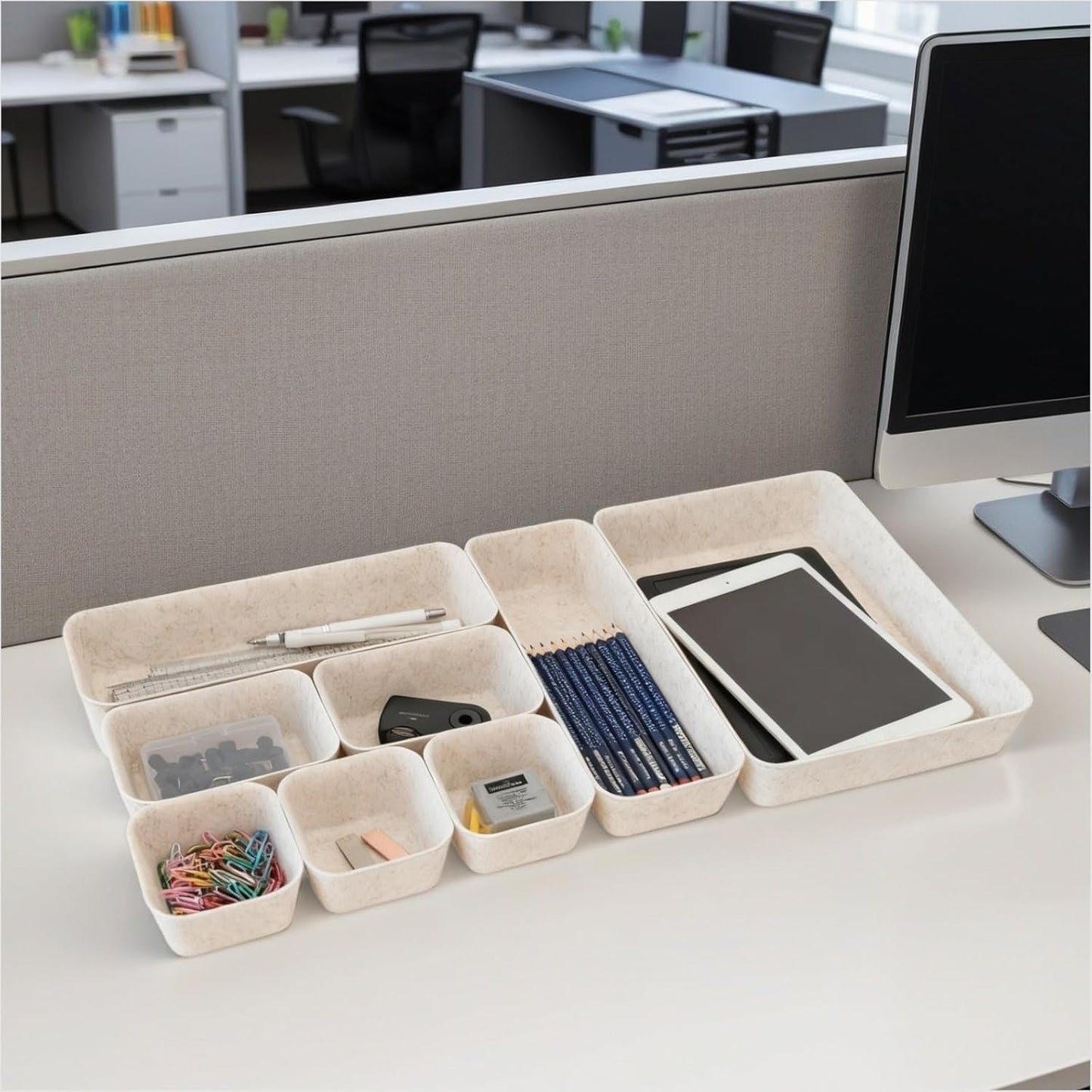 16-Piece Felt Drawer Organizer Set in 4-Sizes, Made from Eco-Friendly Material for Vanity, Makeup, Desk, Office, Kitchen, and Nightstand, Oatmeal