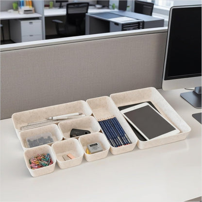 16-Piece Felt Drawer Organizer Set in 4-Sizes, Made from Eco-Friendly Material for Vanity, Makeup, Desk, Office, Kitchen, and Nightstand, Oatmeal