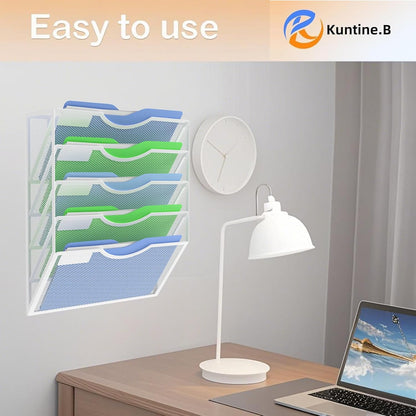 Kuntine.B Wall File Organizer Office Hanging Magazine Holder Wall File Organizer for Office Home (Black, 5 Tier)
