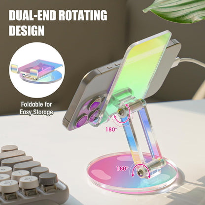 Tomorotec Iridescent Acrylic Cell Phone Stand, Portable Phone Holder for Desk Non-Slip Desktop Smartphones Holder Compatible with iPhone Samsung Galaxy Pixel Phone Cradle Dock Home Office