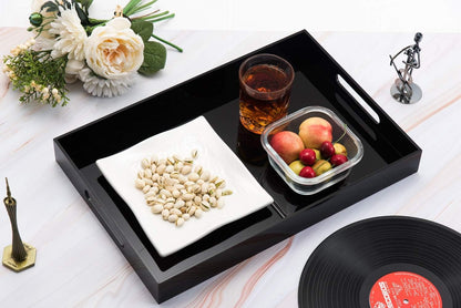 KEVLANG Clear Sturdy Acrylic Serving Tray with Handles-12x16Inch-Serving Coffee,Appetizer,Breakfast,Butler-Kitchen Countertop -Makeup Drawer Organizer-Vanity Table -Ottoman