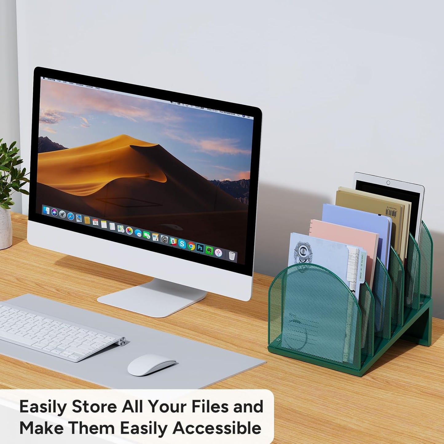 5-Section Desk File Organizer, Metal Mesh Folder Organizer for Documents, Mail & Office Papers (Black)