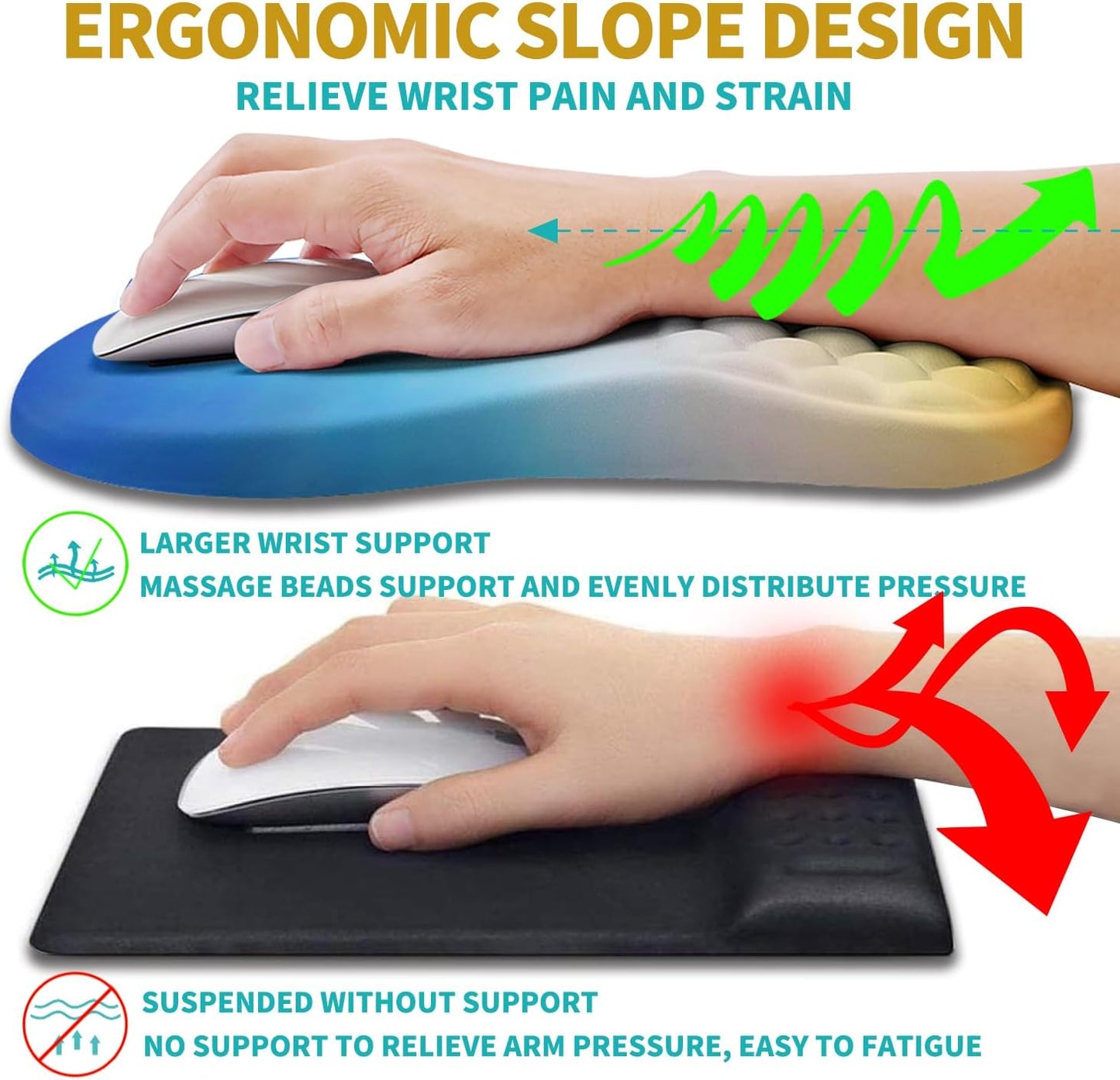Hokafenle 2 in 1 Ergonomic Mouse Pad Wrist Support & Wrist Rest for Computer Keyboard Set, with Relieve Carpal Tunnel Pain Massage Bulge and Full Memory Gel Design (2In1 Set, Light Green)