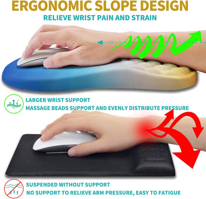 Hokafenle 2 in 1 Ergonomic Mouse Pad Wrist Support & Wrist Rest for Computer Keyboard Set, with Relieve Carpal Tunnel Pain Massage Bulge and Full Memory Gel Design (2In1 Set, Light Green)