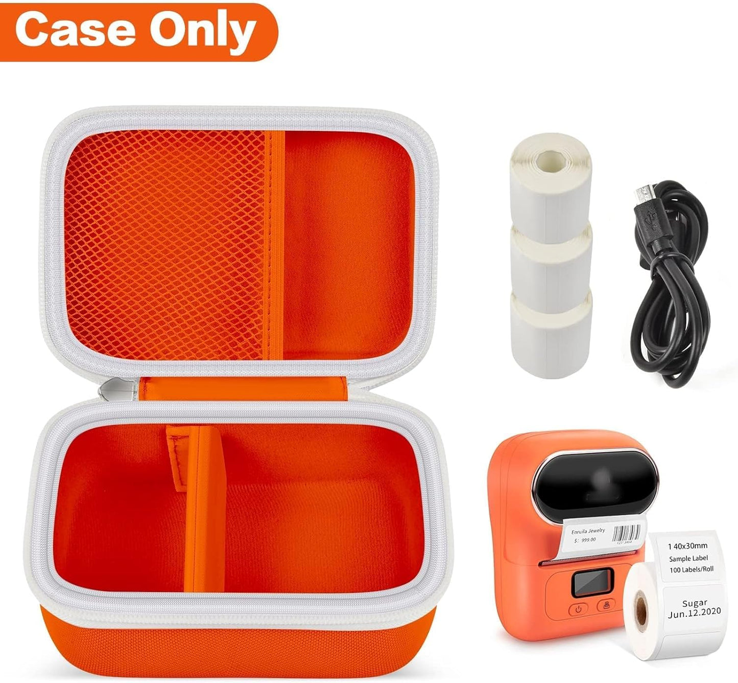 Boobowl Case Compatible with Phomemo M110 Label Maker - Portable Mini Bluetooth Thermal Label Maker Carrying Storage Bag for Printer Labels, USB Cable and Accessories (Box Only) - Orange