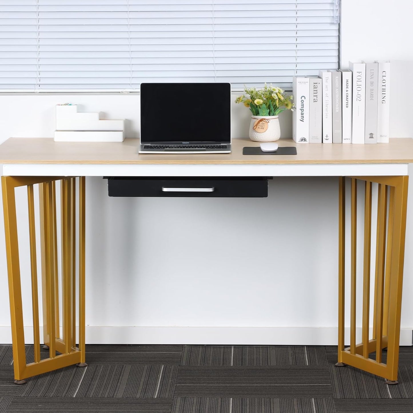 Under Desk Drawer Organizer 21" White Upgrade with Adjustable Brackets, Sliding Pull-Out Under Table Pencil Drawer, Office Standing Desk Attachment for Workbench
