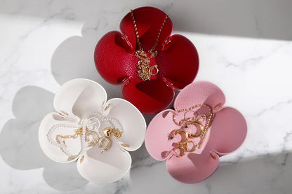 Cute Flower Shaped Leather Valet Tray,Premium Catchall Tray, Jewelry Tray 5.5'' Folding Portable Travel Oganizer,Decorative Desk Organizer For Key,Wallet,Watch,Coin,Jewelry (Baby Pink)