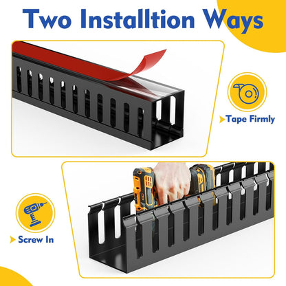 Open Slot Wiring Raceway Cable Duct, 123in Cable Management Channel Cord Track,Desk Wire Channel, Under Desk Cable Management to Hide Cables, Wires for Computers (Black, 1.57" Hx1.57"W, 15.4''L(8 Pc))