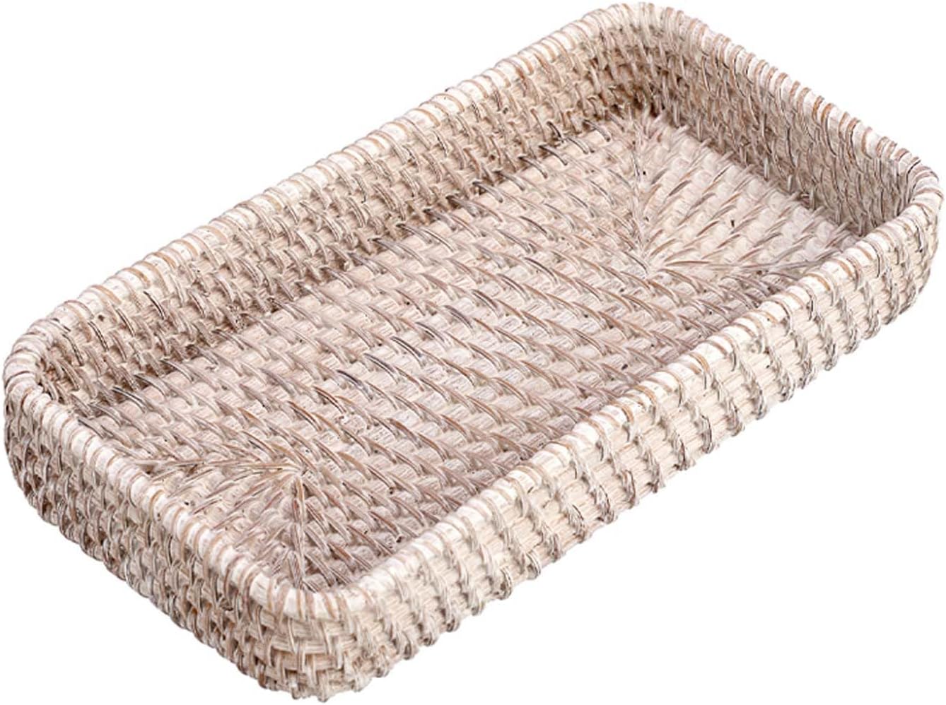 Hipiwe Key Basket Tray for Entryway Table Rattan Serving Tray Handwoven Wicker Baskets Vanity Trays Square Decorative Fruit Trays for Kitchen Counter Bedside Living Room Bathroom, 8.1"