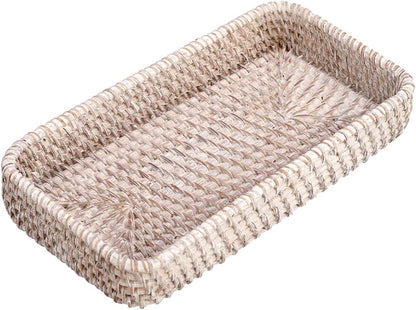 Hipiwe Key Basket Tray for Entryway Table Rattan Serving Tray Handwoven Wicker Baskets Vanity Trays Square Decorative Fruit Trays for Kitchen Counter Bedside Living Room Bathroom, 8.1"