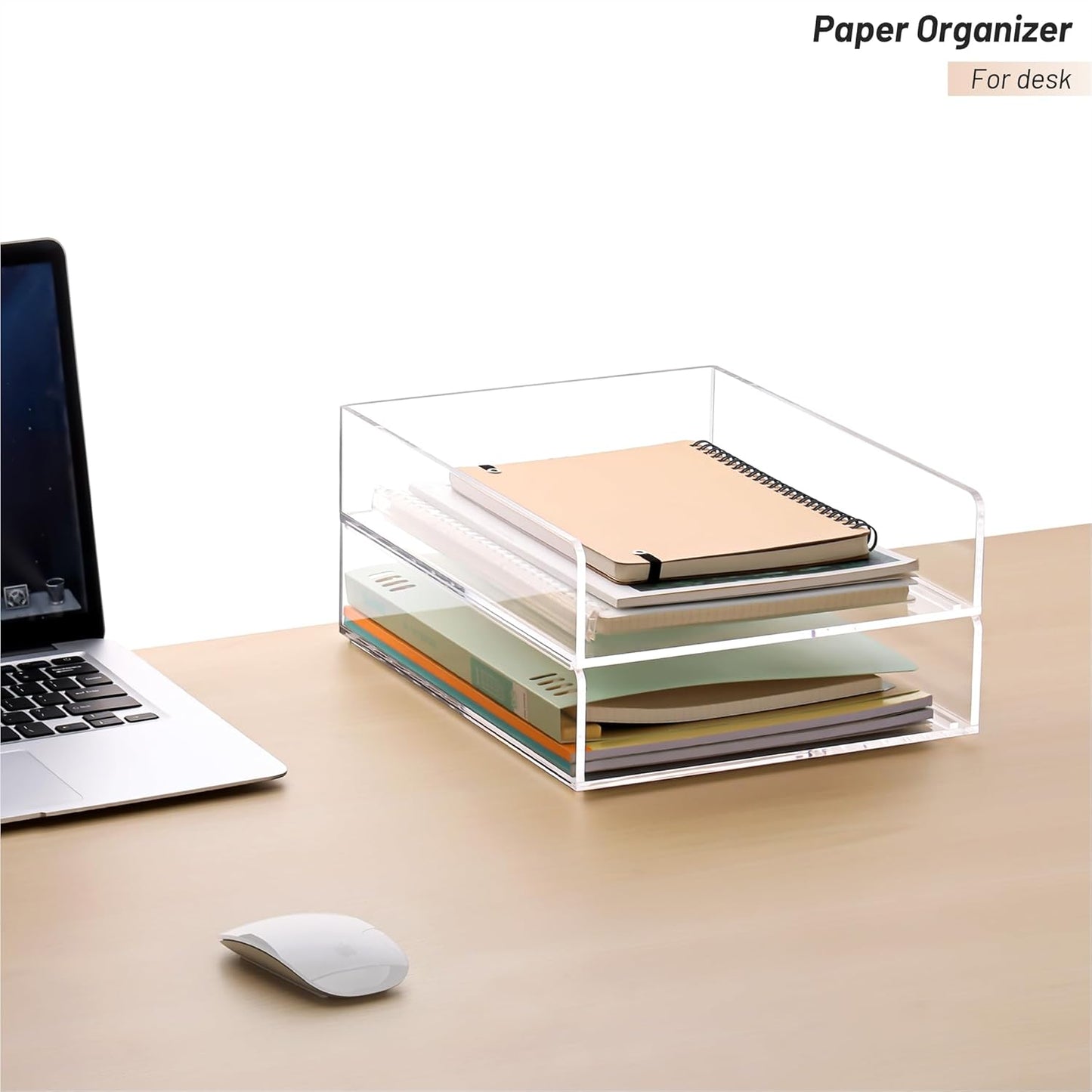 HeZone Paper Organizer Letter Tray, Clear Acrylic Paper Tray, School Teacher Office Supplies Organization, Stackable Desk File Organizer, Classroom Decor and Accessories-2 Pack…